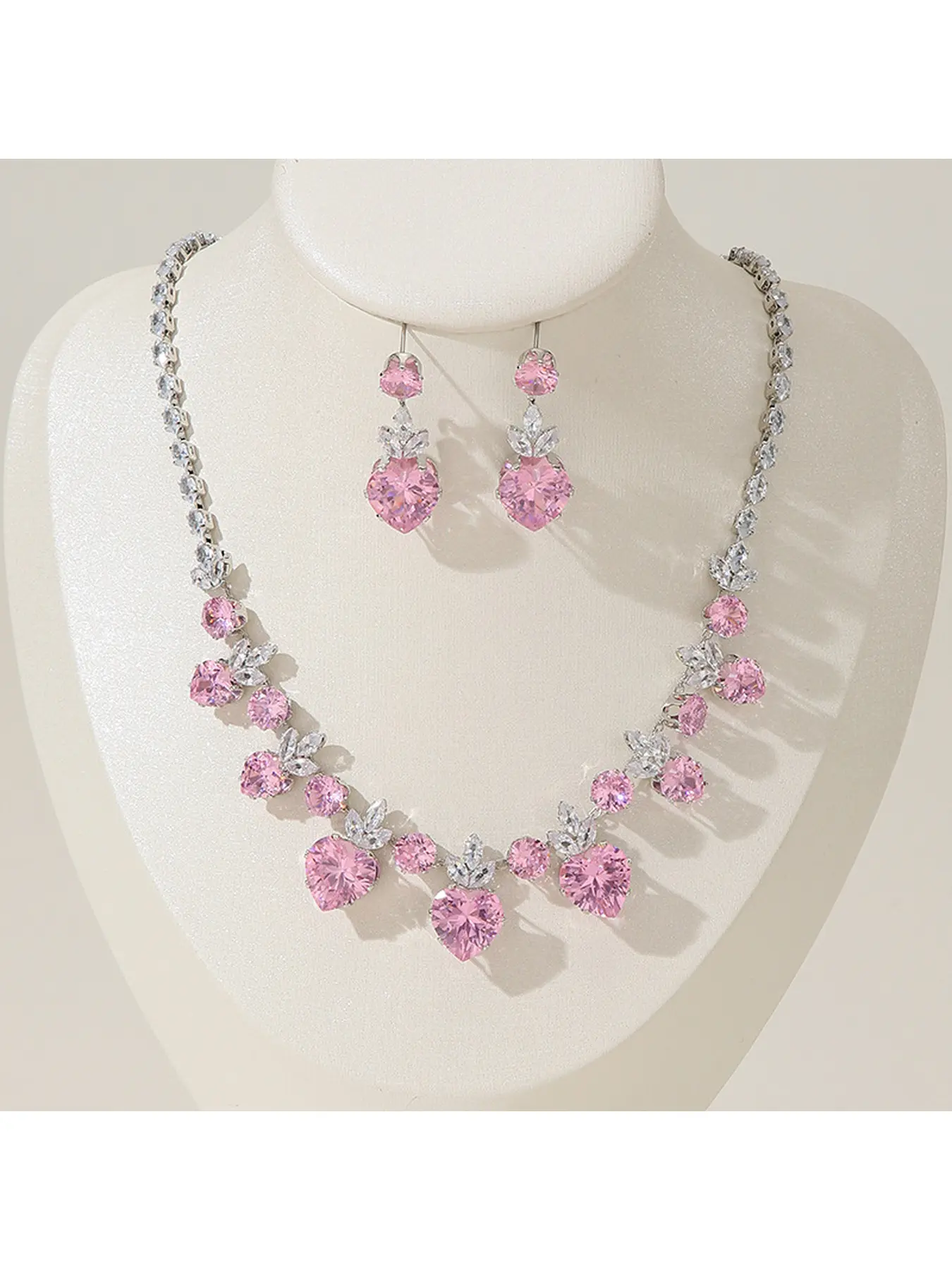 Bride's Pink Plum Blossom Necklace, Women's Earrings, Wedding Accessories, Wedding Banquet Jewelry Set, Evening Dress Accessories, Gift