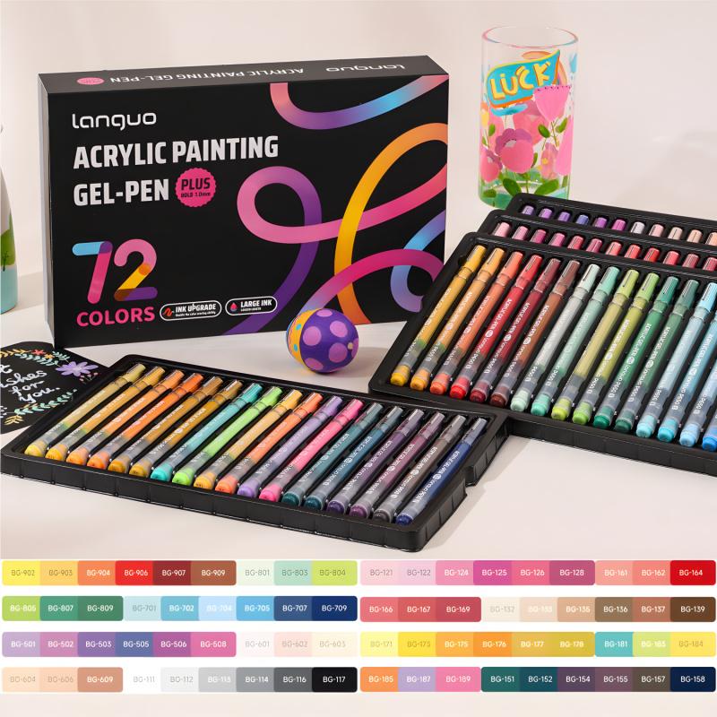 Acrylic Painting Gel Pen, 1 mm Needle Tip, Rich-Color Large-Capacity Ink Pens, Art Drawing Supplies for DIY, Coloring and Doodling, Acrylic Gel Pen with Stackable Colors