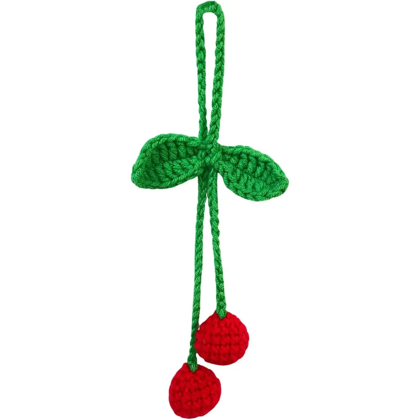 Crochet  Accessories,  Knitted Potted  , Crochet  for Rear View Mirror , Mini  Pots  Basket, Hand-Woven Decoration (Red Cherry)