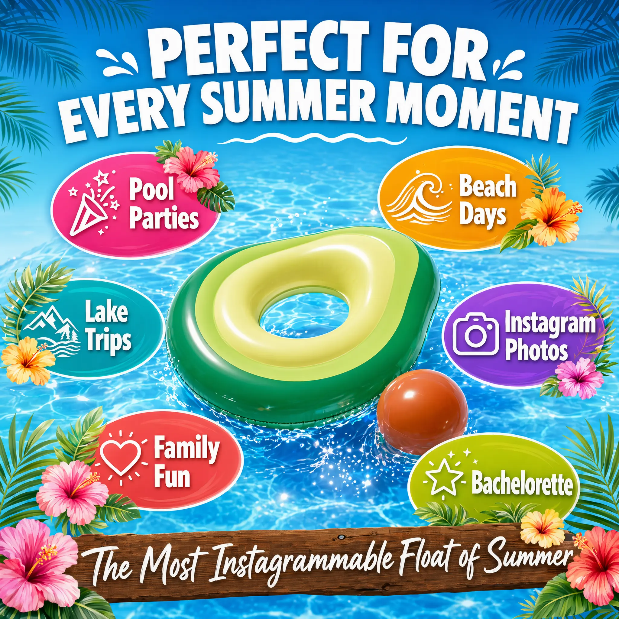65"*49" Oversized Inflatable Avocado Pool Float for Adults, Fabric‑Covered Lounge Floatie with Headrest, Water Floating Mat for Pool Party Beach Relaxing
