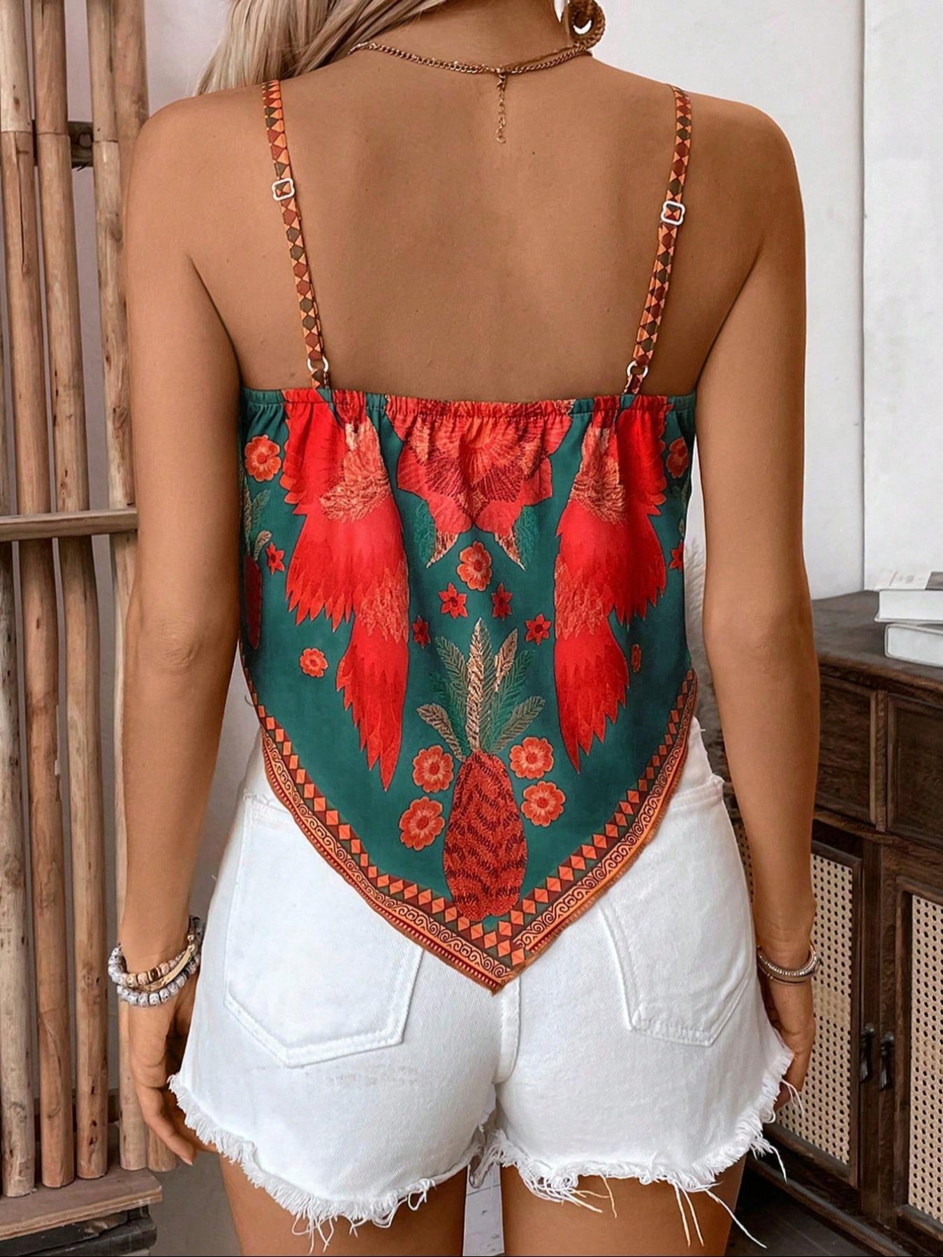 Women's Floral Print Cami Top, Boho Bohemian Sleeveless Top for Summer, Ladies Clothes for Daily Wear, Womenswear