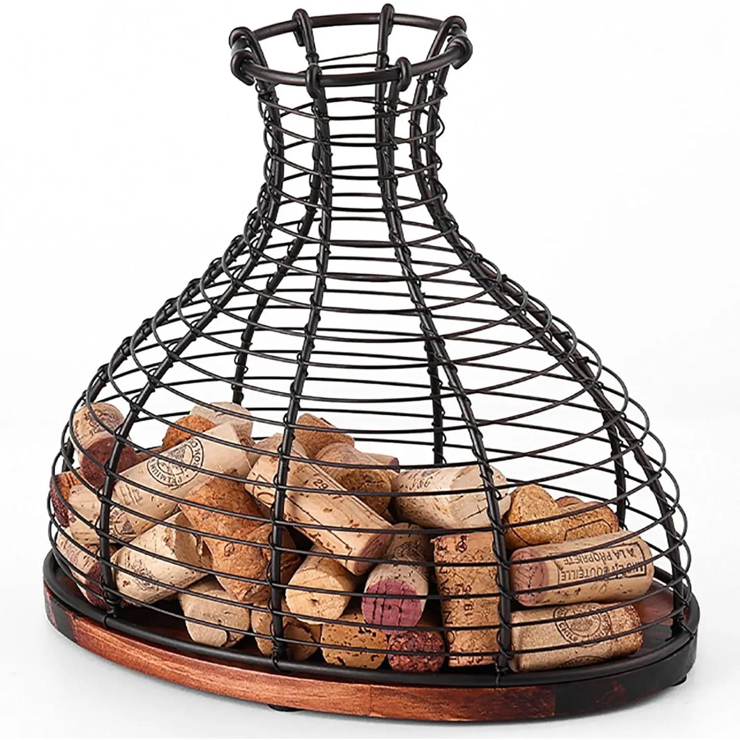 Wine Cork Holder Decorative Wine Stopper Container Wine Cork Storage with Wooden Bottom Cork Collector Basket Kitchen Decor for Wine Lover Gift (Rustic Bronze)