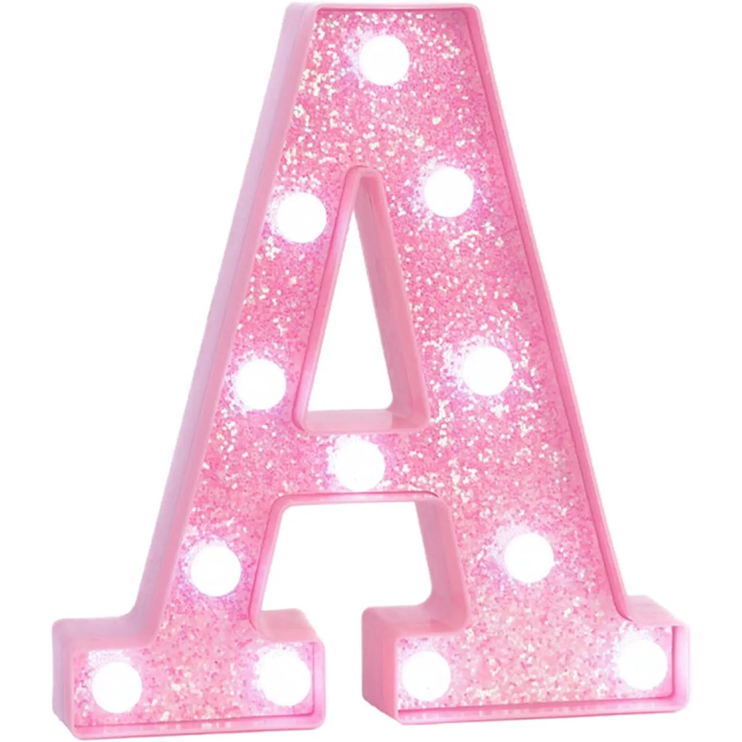 Pink Marquee Light Up Letters, Glitter Alphabet LED Letter Lights for Pink Birthday Party Decorations, Battery Operated Letter Sign for Girls Room Vanity Table Decor, Cool White Lights Letter A