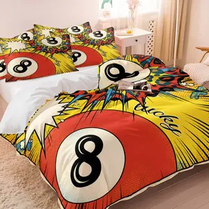 Cool Street Graffiti 8 Ball Duvet Cover Set, Include One Comforter Cover and 1/2 Pillowcases, Trendy Leopard Print Patchwork Quilt Cover, Stylish Artistic Bedroom Decor Bedding