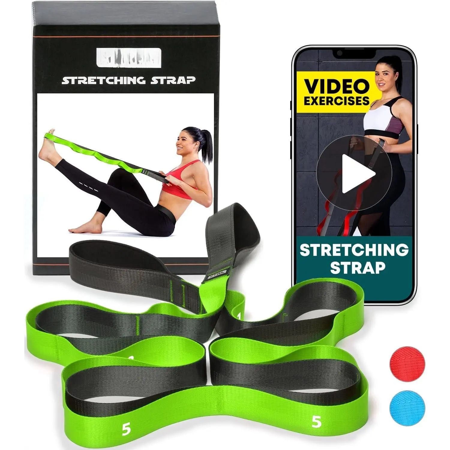 Stretching Strap with Loops - Non Elastic Stretch Band for Physical , Yoga Strap for Stretching Equipment, Stretch Bands for Exercise and Flexibility - Fascia,  &  Stretcher Belt