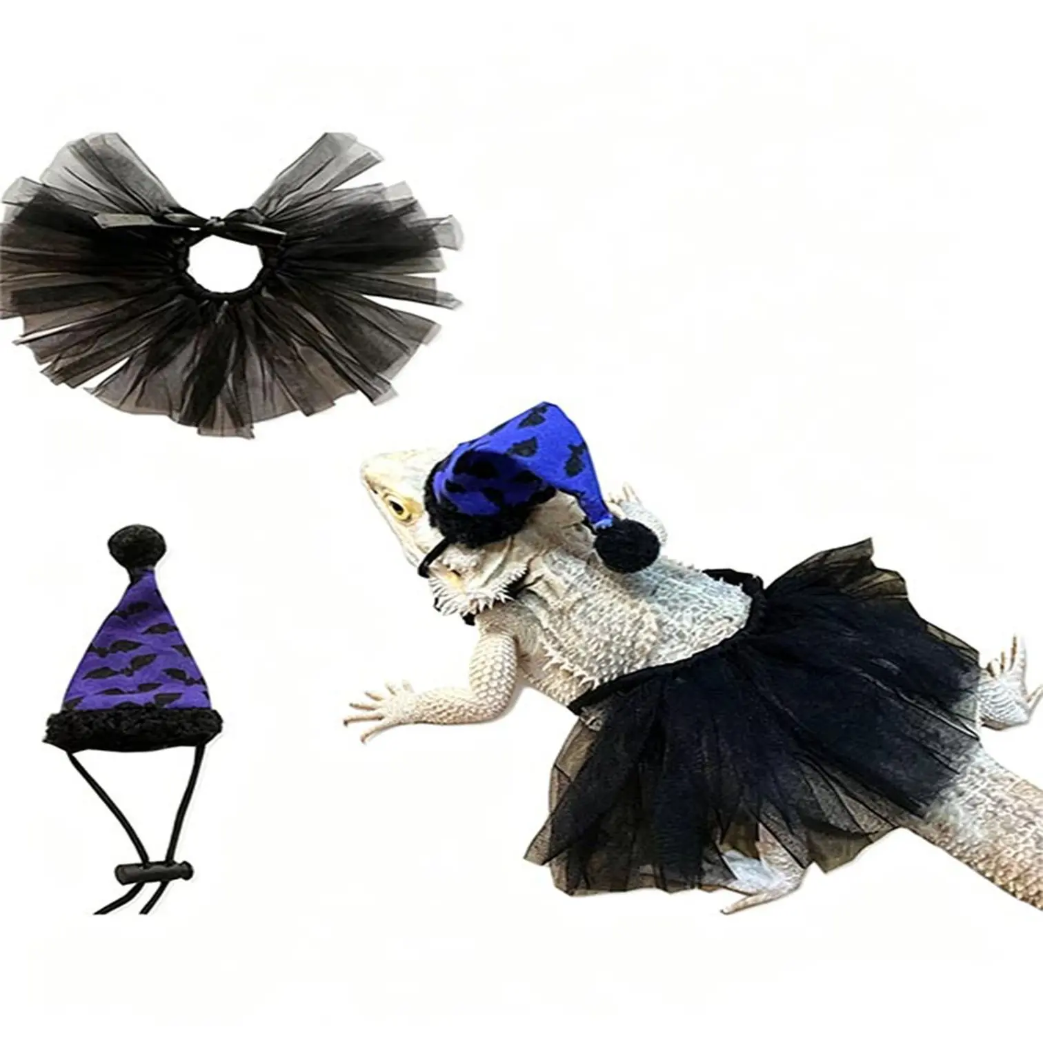 Lizard Pet Hat and Tutu Set, Halloween Costume for Lizards and Chameleons, Small Size, Festive Transformation, Hand Washing, Perfect for Reptile Owners