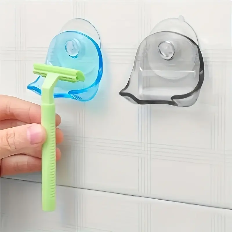 Wall-Mounted Razor Holder, Manual Shaving Knife Storage Rack, Bathroom Organizer, No-Drill Design, Vacuum Cup Mount, Space-Saving