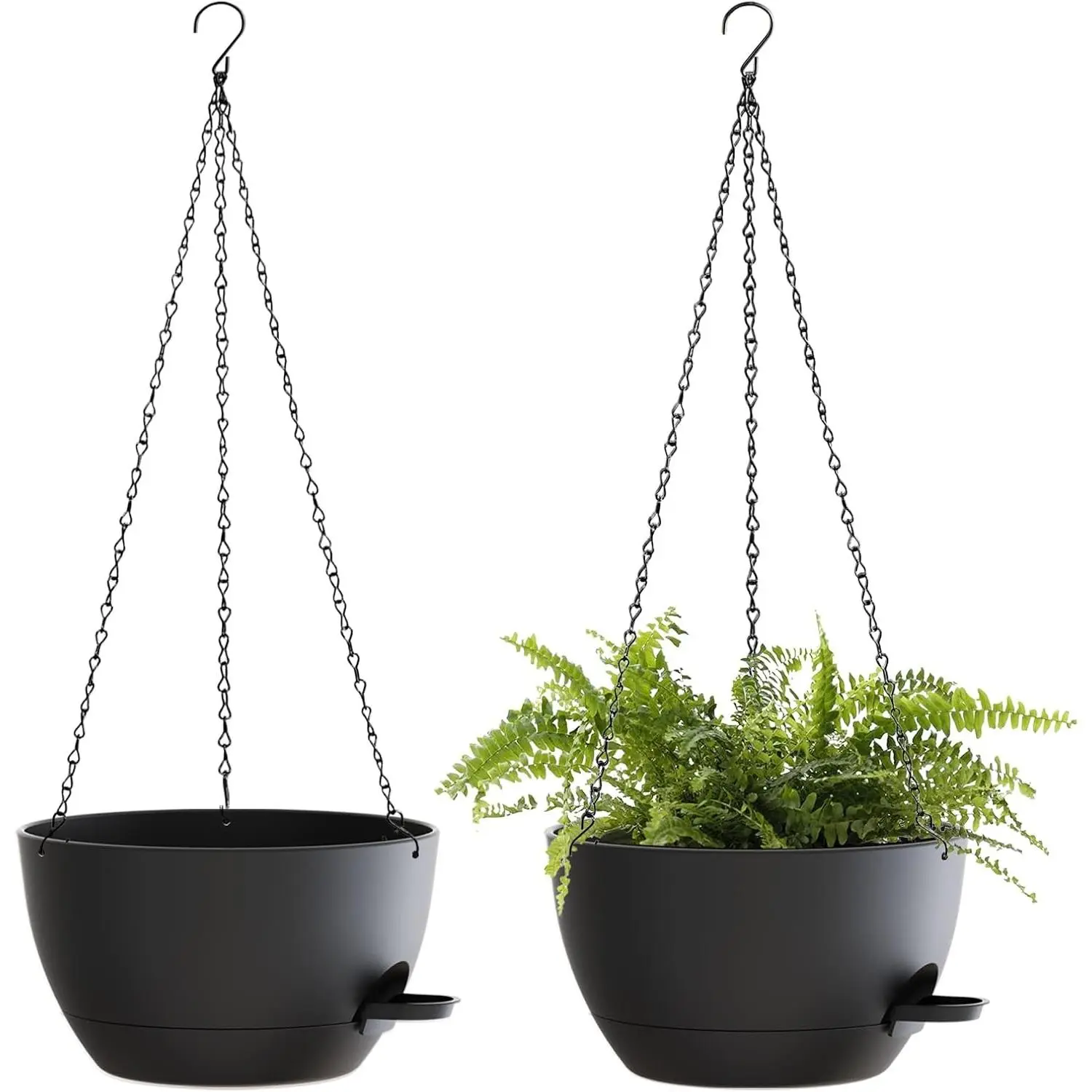 12 Inch Hanging Baskets 2 PC with Chains, Self-Watering Hanging Planters for Indoor Outdoor Plants, Plastic Hanging Flower Pots,Black
