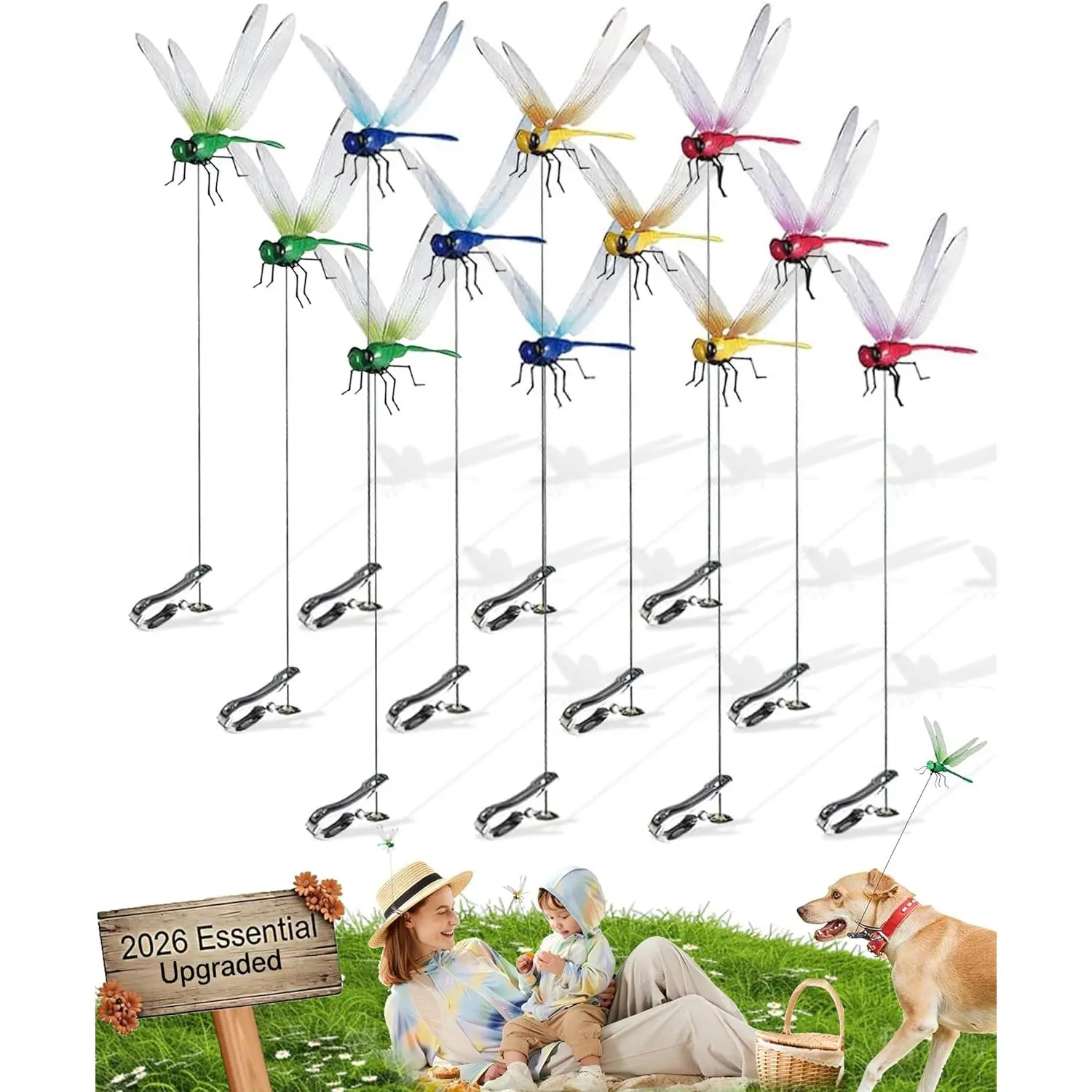 4/8 Pcs Clip-on Dragonfly Repellent, 3D Fake Dragonfly Pole Clips for Outdoor Gardening, Camping Hats & Pet Collars, Garden Decor, Dragonfly Clips