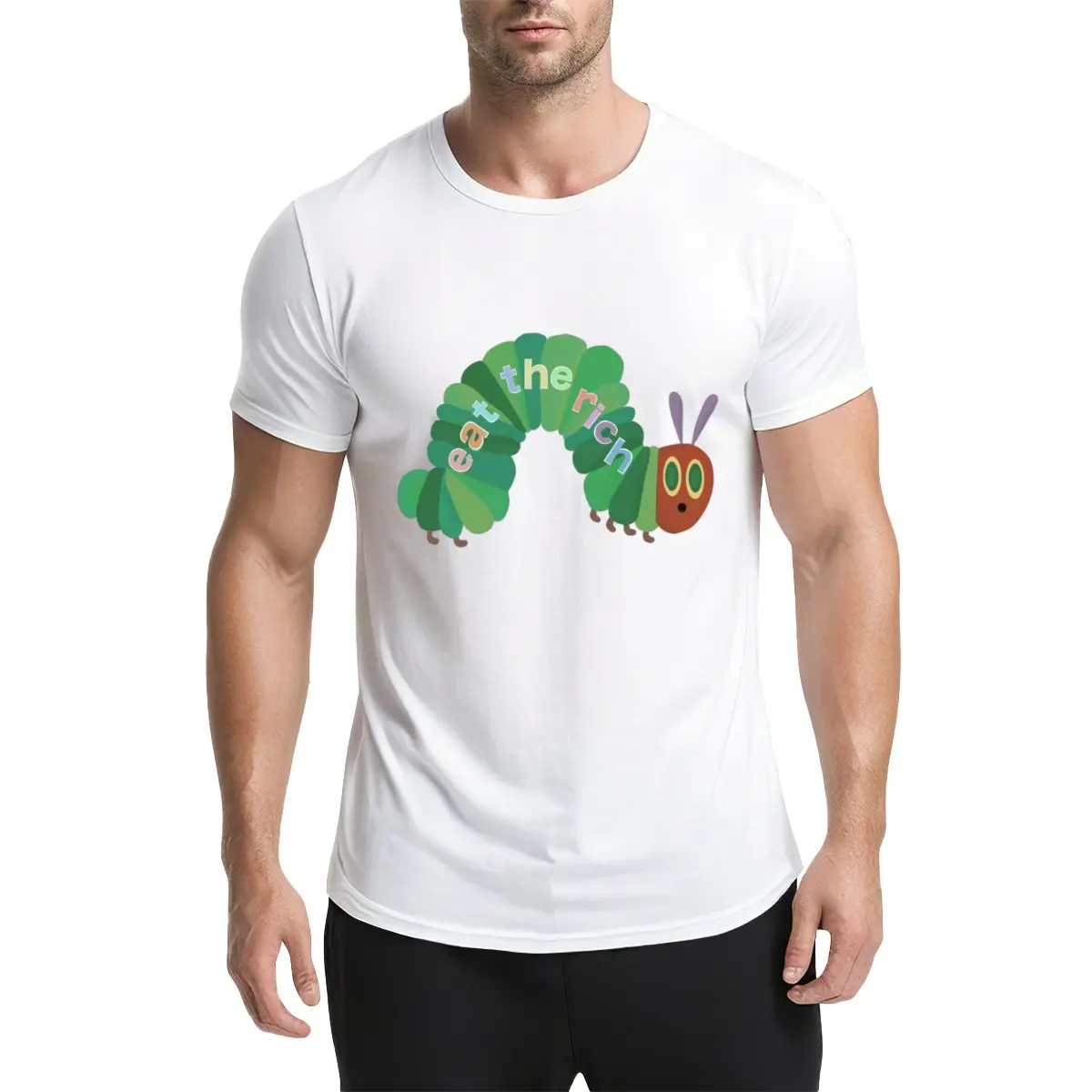Eat The Rich Caterpillar Funny Graphic T-Shirt - Sarcastic Meme Very Hungry Caterpillar Parody Vintage Unisex Cotton Tee