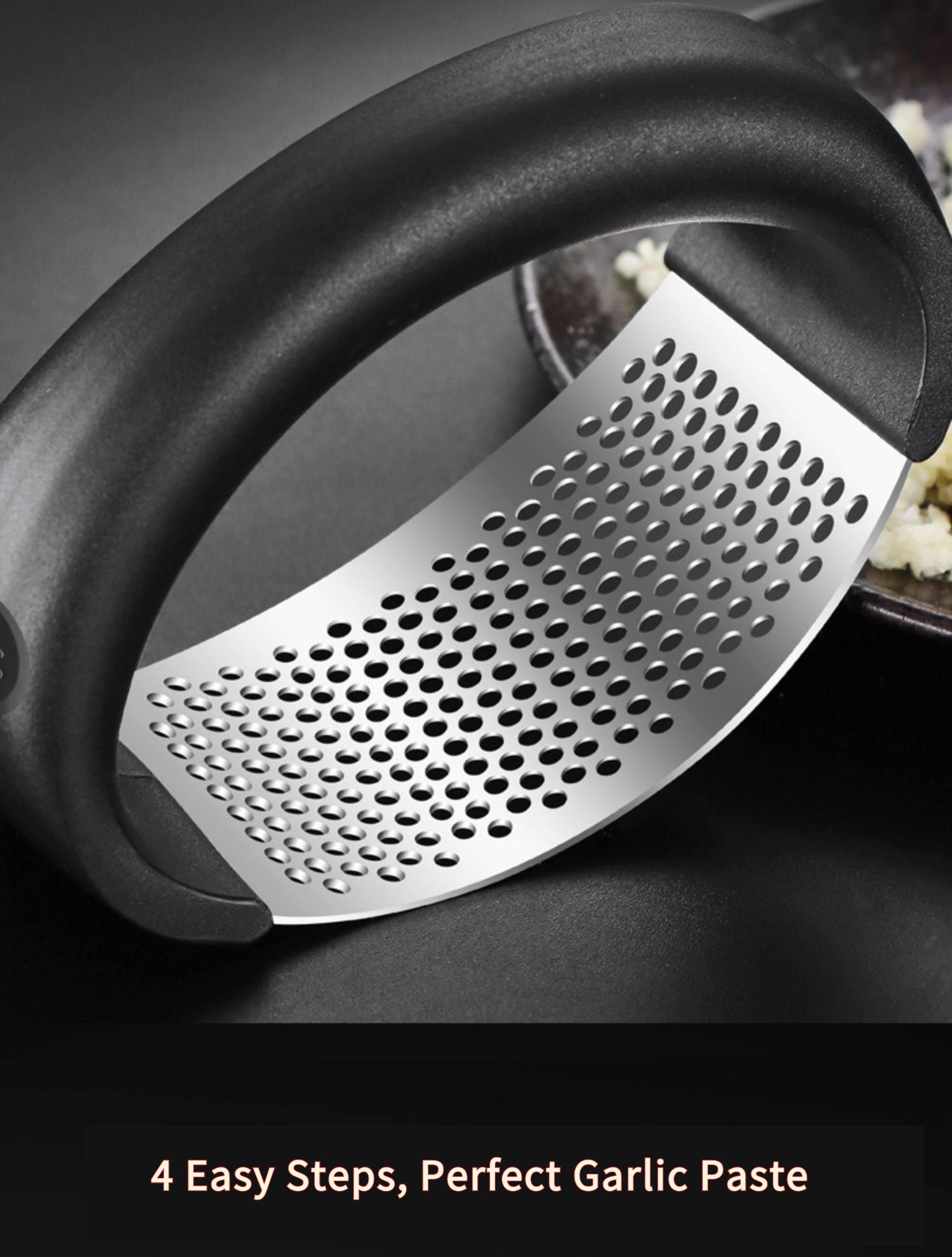 New Design Stainless Steel Garlic Press Rocker, Manual Garlic Mincer Crusher for Kitchen, Handheld Garlic Masher Tool for Fresh Garlic Paste