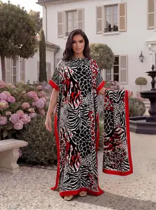 Moo Moo Robe and Matching Scarf Set, Elegant Leopard Pattern, Loose-Fitting, All Seasons, Versatile Fashion Accessory