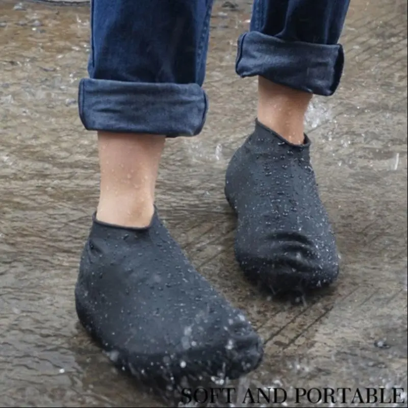 2 Pairs Silicone Waterproof Fit Shoe Covers, Reusable Non-Slip Rain Boots, Washable Shoe Protectors for Men and Women, Everyday Household Items