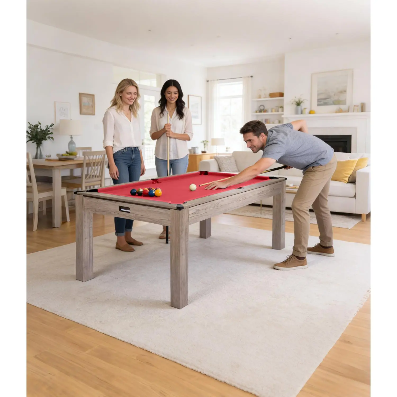 7FT Professional Pool Table Set for Adults – 84" Billiard Table with Rustic Grey Wood, Red Cloth, for Game Room, Home, Office – Type: Pool Table Only