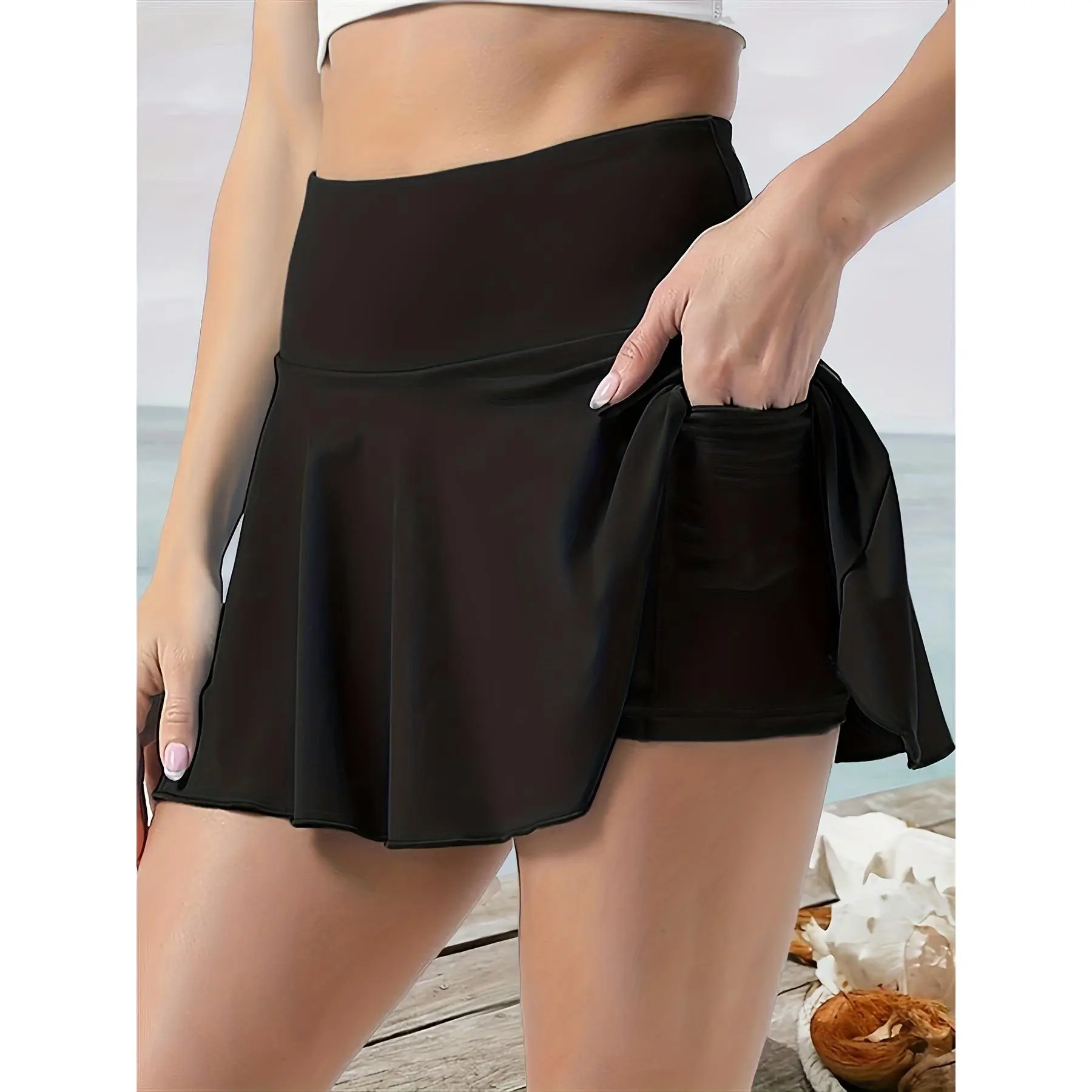 Women's 3 Piece Skirts 2 in 1 High Waist Sports Skirt Flowy Cheeky Short Skirts Gym Skirts Versatile Stretchy Flared Casual Mini Skirt Solid Pocket Design Skirt for Yoga Gym Workout Ladies Sportswear for Summer High Waisted Skirts Solid Color Skirt out