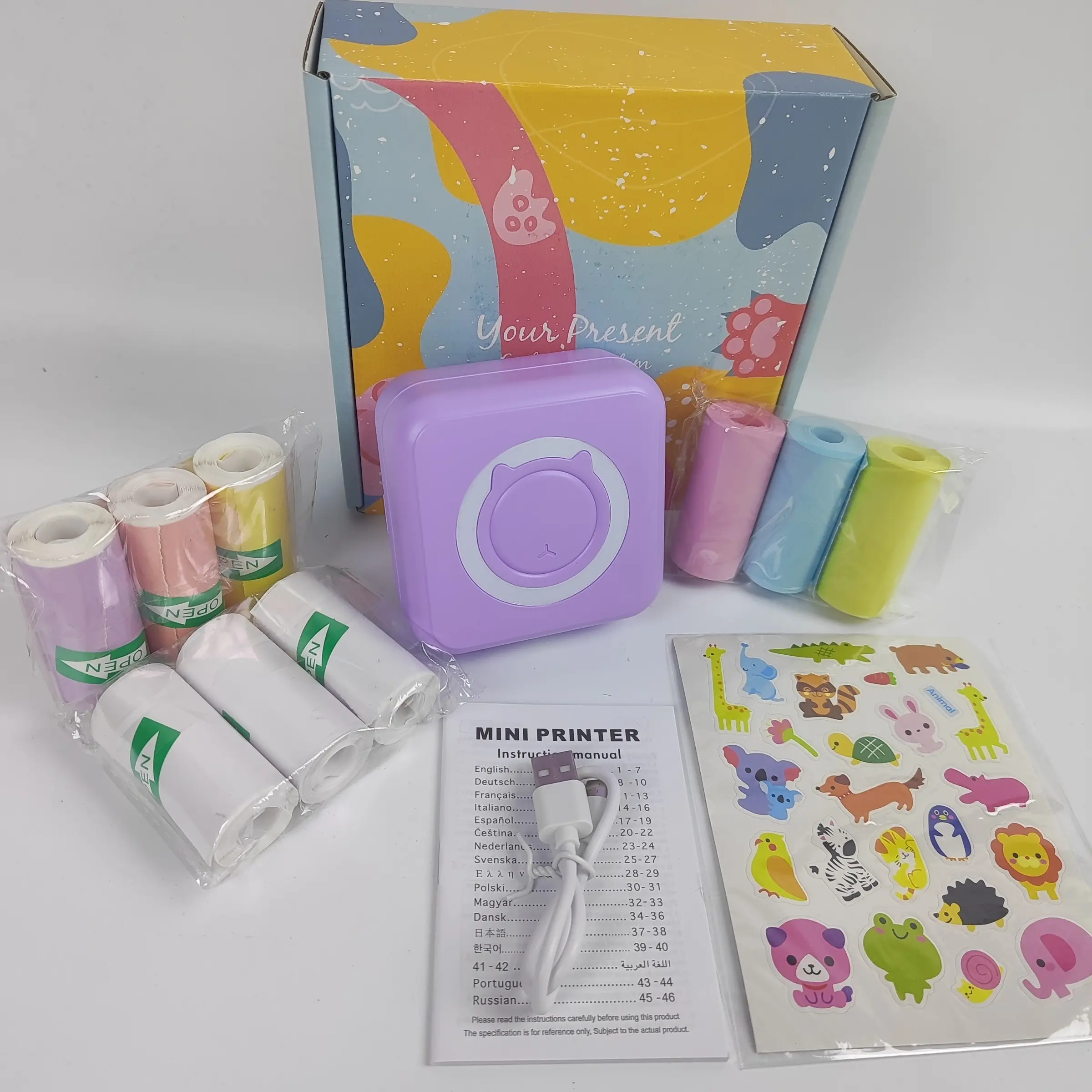 Wireless Mini Label Sticker Printer, Portable Thermal Sticker Maker, Inkless Sticker Printer, 9 Rolls Paper, Ink-Free, Ideal for DIY Albums, Travel, Photos, Notes, Gifts