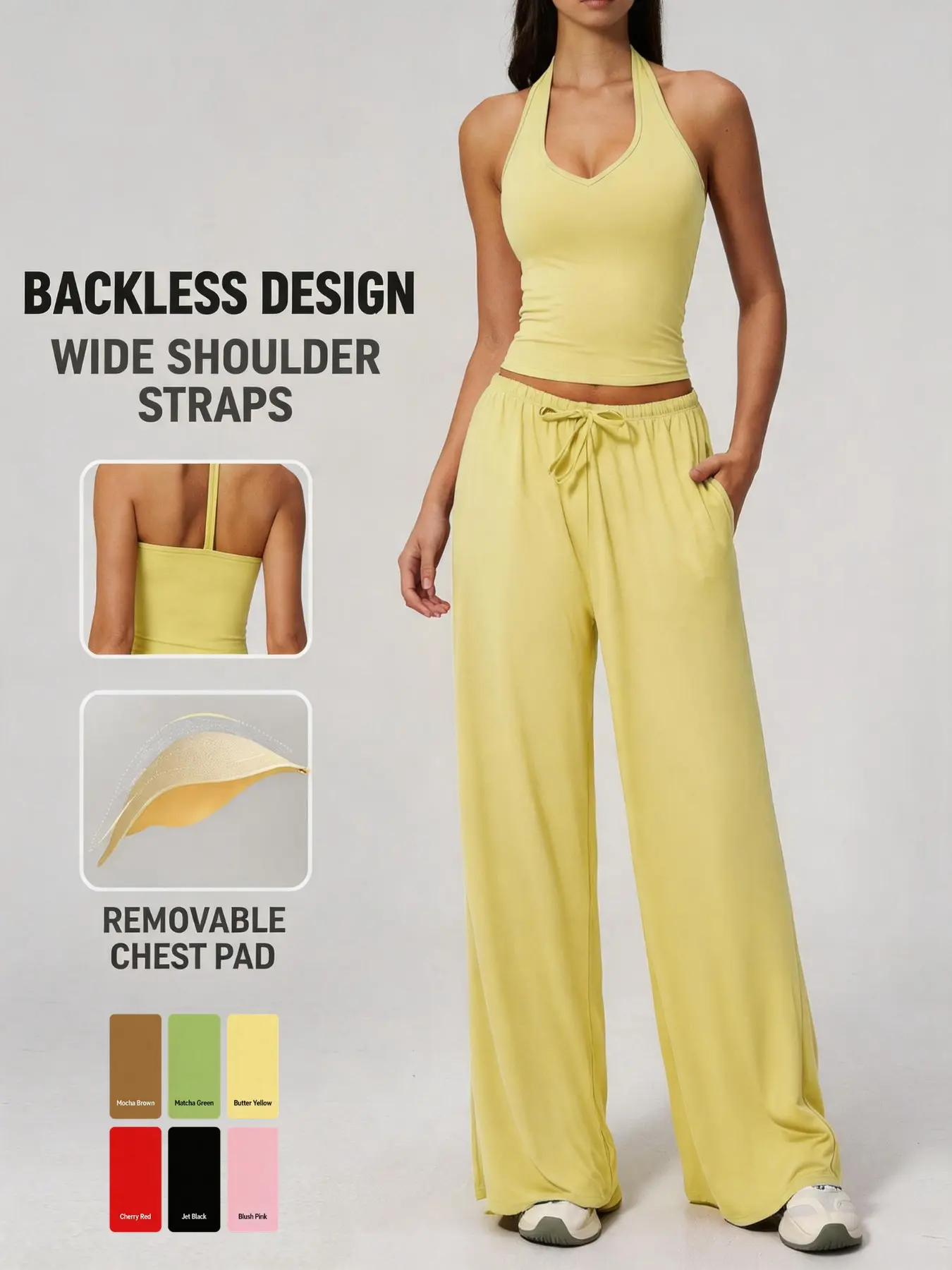 Quick-Dry Yoga Set, Backless Halter Top Sports, Casual Running Fitness Wear, Yoga Apparel, Comfortable and Stylish Workout Clothes