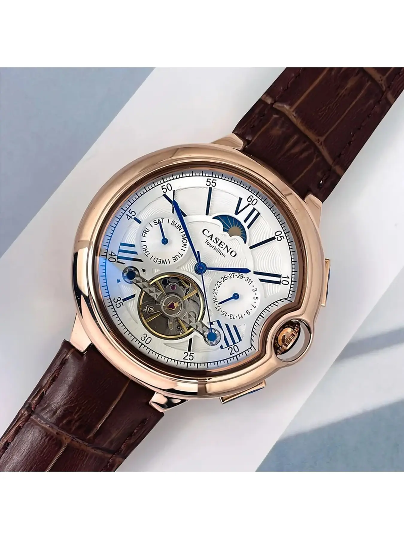 CASENO Star Roman Grand Men's Fully Automatic Watch Tourbillon Belt Mechanical Watch-831GSR