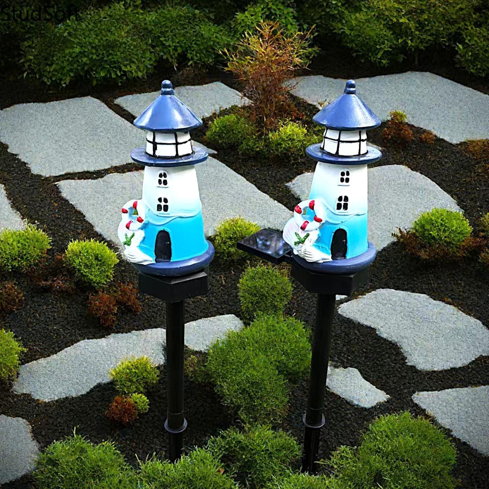 2026 New Solar Powered Lighthouse Garden Lights, LED Resin Nautical Pathway Lights, Outdoor Lawn Decor