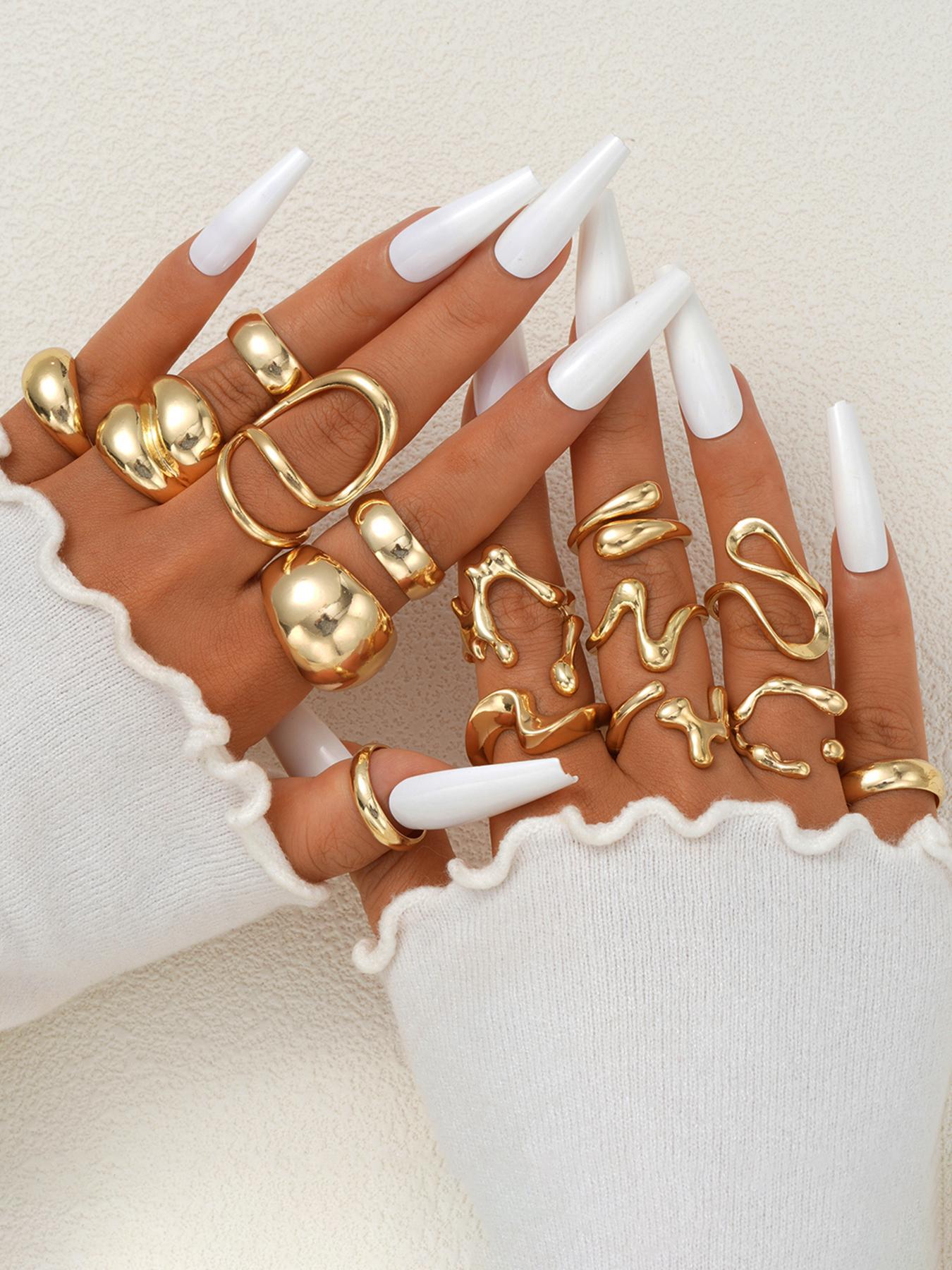 Punk Style Geometric Design Ring Set, Stackable Statement Rings, Fashion Accessories for Women & Girls, Casual Stackable Rings for Party, Daily Wear, Jewelry for Women, Bohemian Stackable Rings