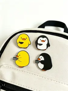 4-Piece Set Cute Chicken and Penguin Enamel Pins, Kawaii Phone Lover Brooches, Fun Tech Accessories for Bags and Jackets