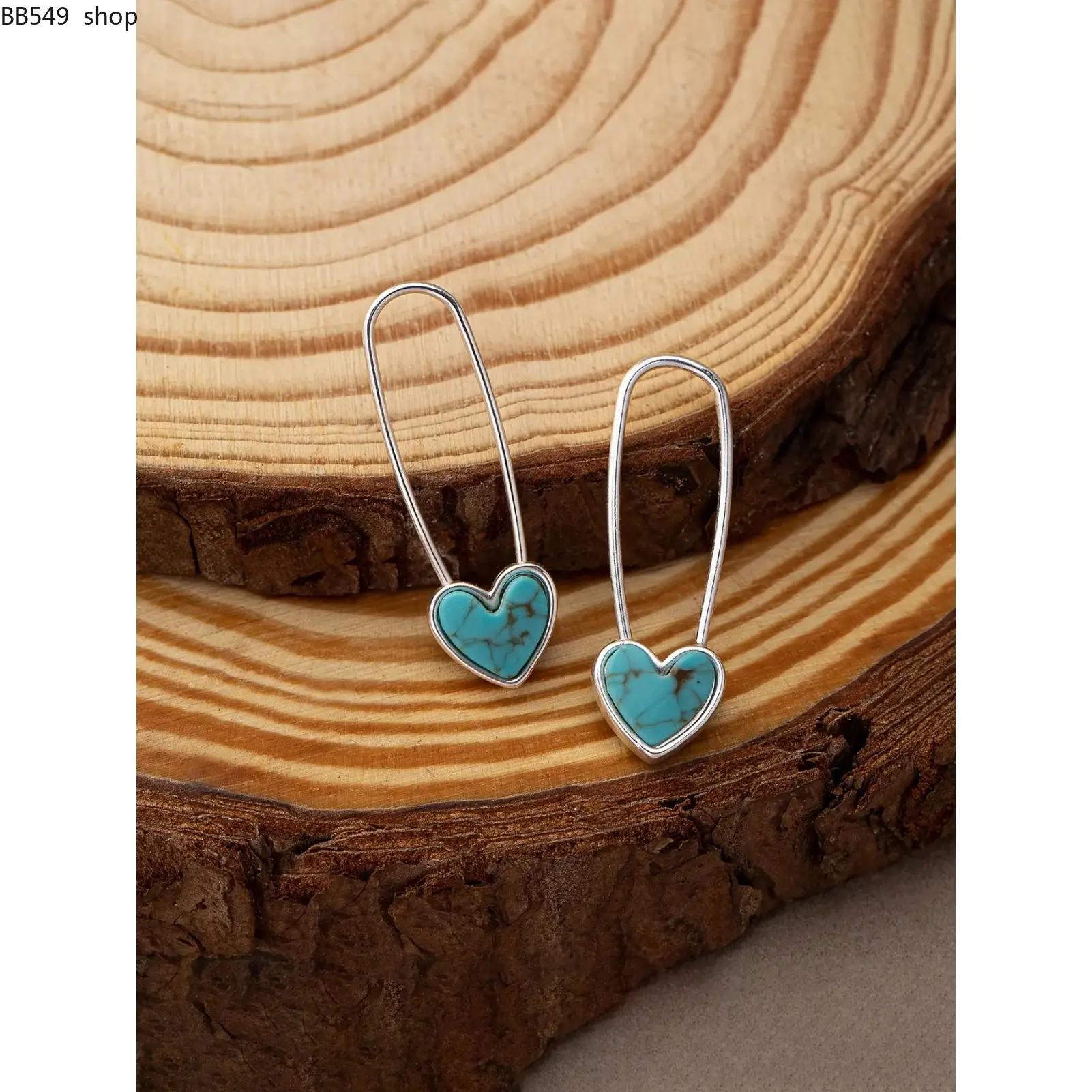 Vintage Bohemian Style Heart Turquoise Earrings, Fashion Creative Design, Simple Cold Aesthetic, Women's Jewelry, Pair