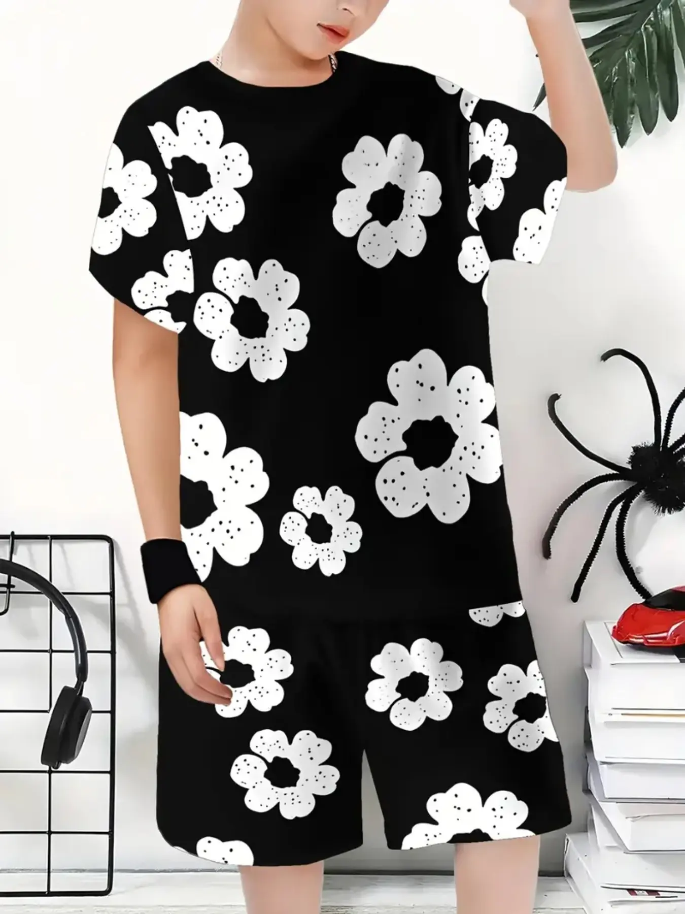 Simple Full Print Flower Kids Clothes Set, Summer Fresh Casual, Comfortable and Stylish Toddler Apparel Summer Clothing Set