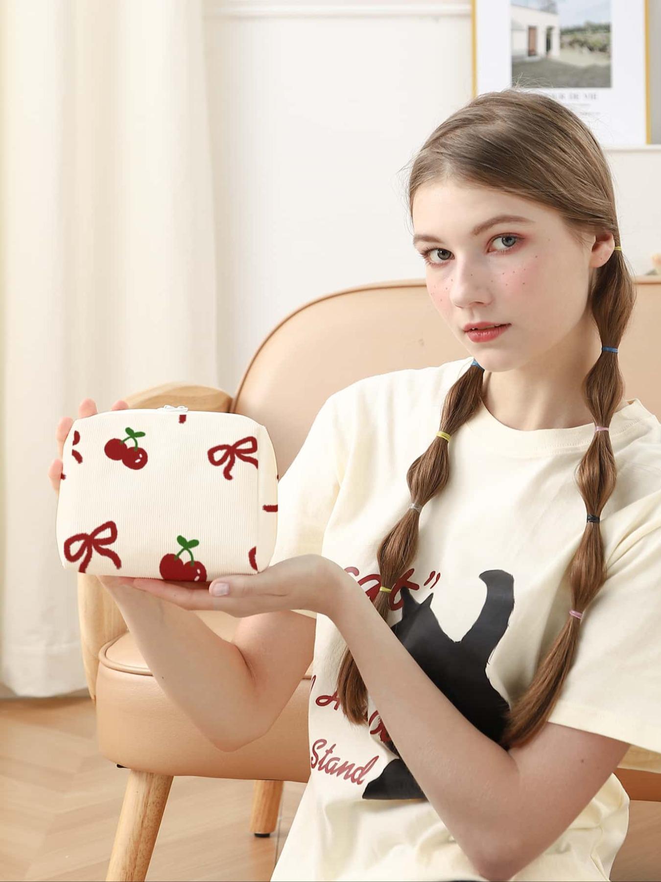 Cherry Pattern Makeup Bag, Casual Fashion Multi-functional Makeup Bag, Travel Makeup Bag, Suitable for Leisure Travel, Business Trips