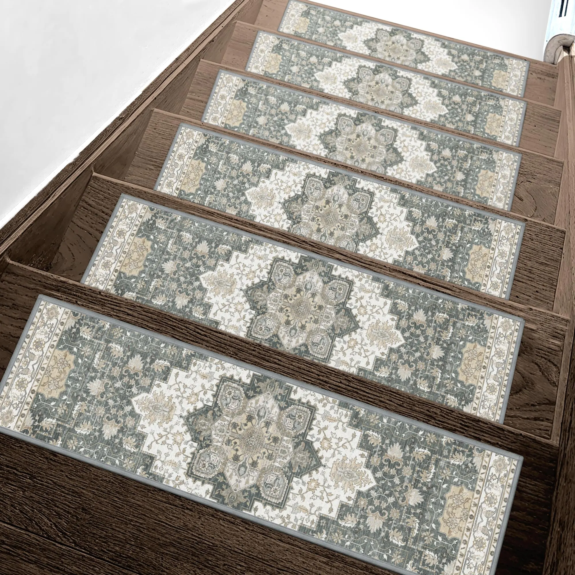 Non Slip Stair Treads for Wooden Steps 15PCS - 8"x30" Indoor Safety Carpet, Edging Mats with TPE Adhesive Backing, Pet and Elderly Friendly Stair Rugs