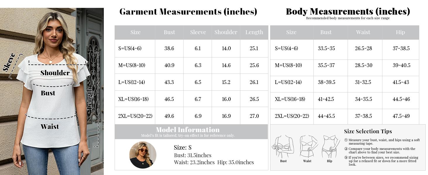 Women's Dressy Casual Blouses Summer Ruffle Short Sleeve Tops Crew Neck Pleated Front Shirts 2026 Light Soft Textured Fabric Multiple Colors Round Neck tops #Springfresh