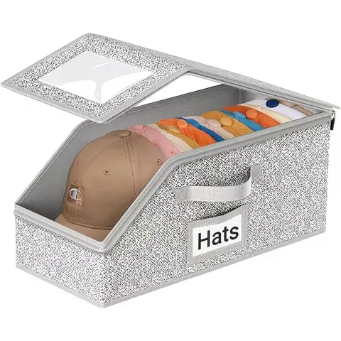 Stackable Baseball Hat Organizer Box with Transparent Window, Holds 20 Hats, Space-Saving Design, for Closet, Toys, Socks, Underwear, Hat Storage Boxes