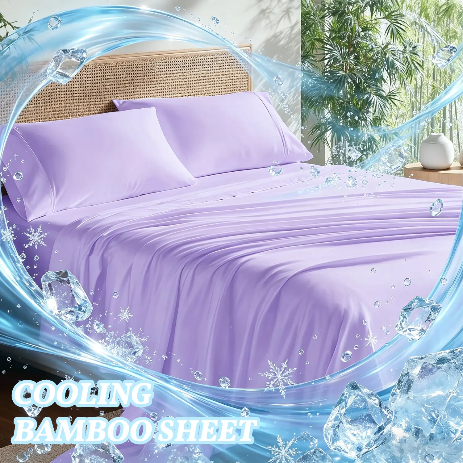 OS OMYSTYLE Bamboo Cooling Queen Size Sheet Set, Breathable & Cooling Sheets, Hotel Luxury Bed Sheets Set, Easy & Secure Fit, Soft, Wrinkle Free & Comfy Sheets Set, Double Stitching, Sheet Set With Extra Deep Pockets, A Perfect Gift For Family, Room Decor