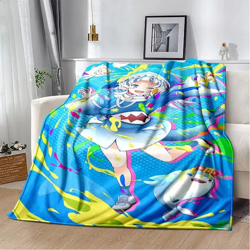 Gawr Gura Hololive Anime Flannel Throw Blanket - 50in-40in, Wrinkle Resistant, Durable, Fade Resistant, Lightweight, Breathable, Soft Cozy Plush, Machine Washable, for Bedroom, Sofa, All Seasons, Ideal for Friends