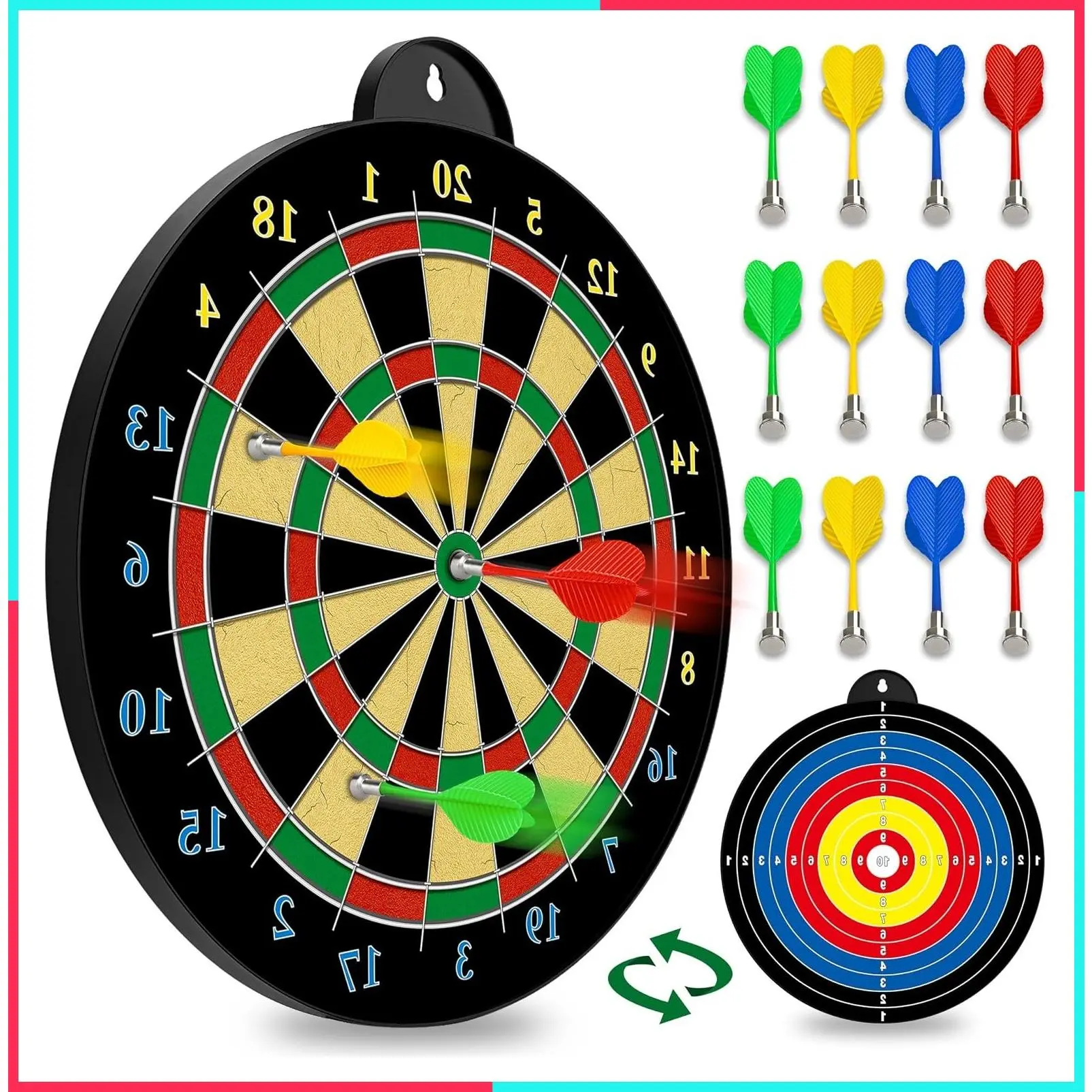 Magnetic Dart Board Set - 12 Darts - Fun Indoor Party Game for Kids & Adults