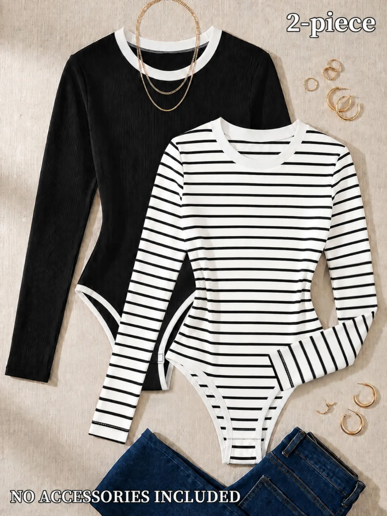 Women's Long‑Sleeve Bodysuit Striped & Solid Color Crew Neck Rib‑Knit Bodysuit Slim‑Fit Basic Y2K Going‑Out Top Stretchy Soft Bodycon Bodysuit Tee Ideal for Daily Casual Party and Streetwear