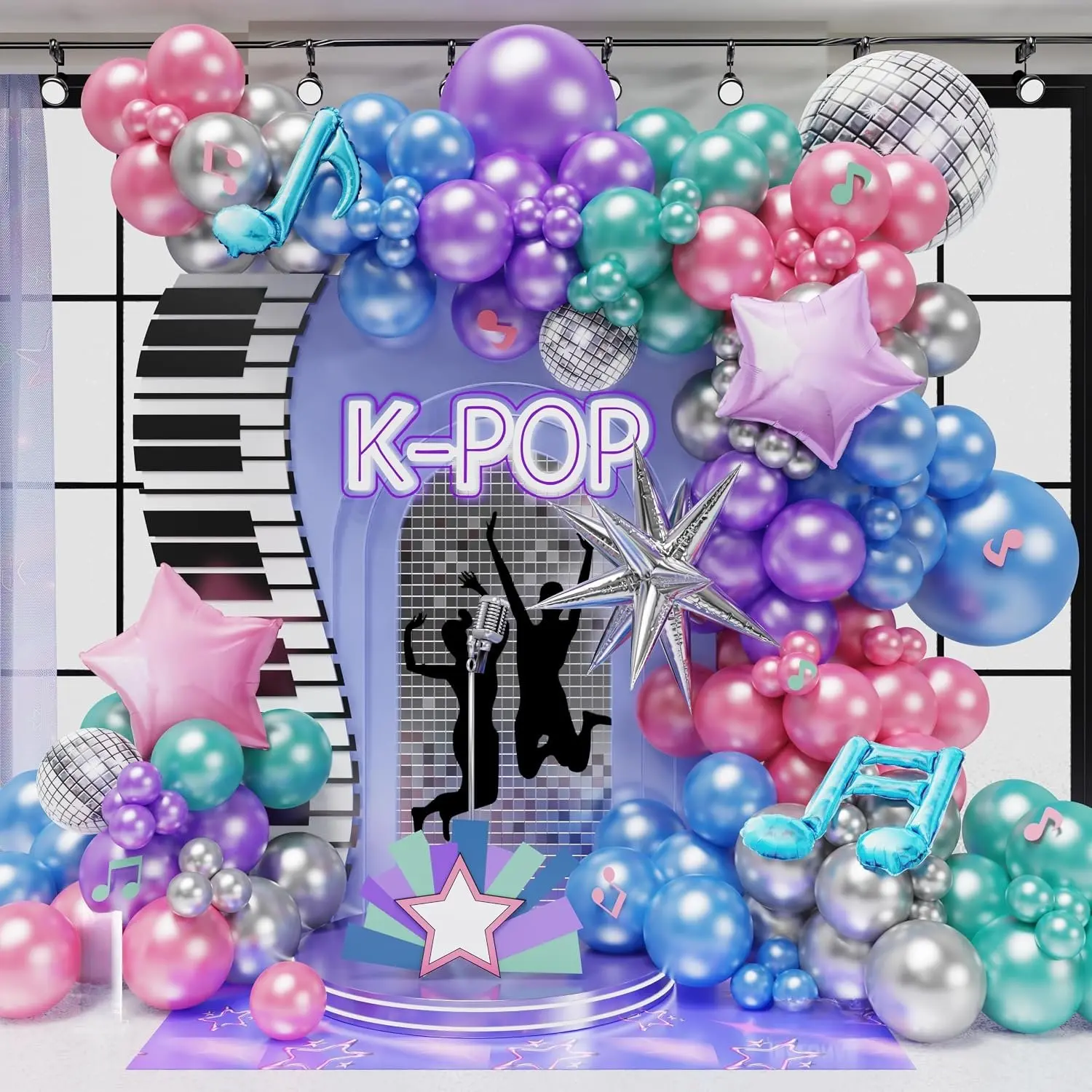 K-Pop  Hunter Themed Balloon Garland Kit 129 count Blue and   Balloon Arch with Disco Notes Explosive  Foil Balloons for Boy Girls fans Birthday Prom Party Decorations(Blue)