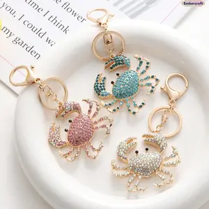 Women's Viral Coastal Crab Bag Charm Keychain - Rhinestone Ocean-Inspired Metal Purse Accessory, Cute Statement Key Ring, Vacation Must-Have Gift for Totes & Backpacks