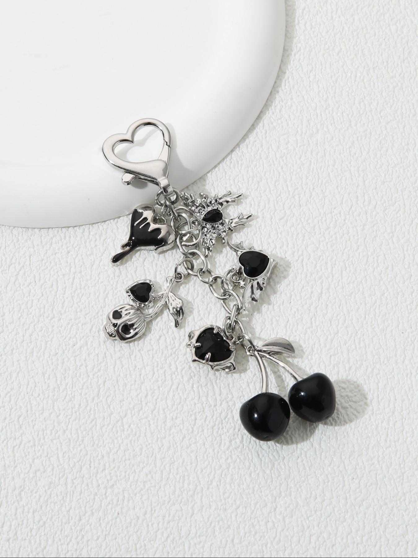 Elegant Cherry Heart Wings Butterfly Keychain with Rhinestones, Stylish Y2K Trendy Key Ring Gift for Friends, Beautiful Alloy Accessory