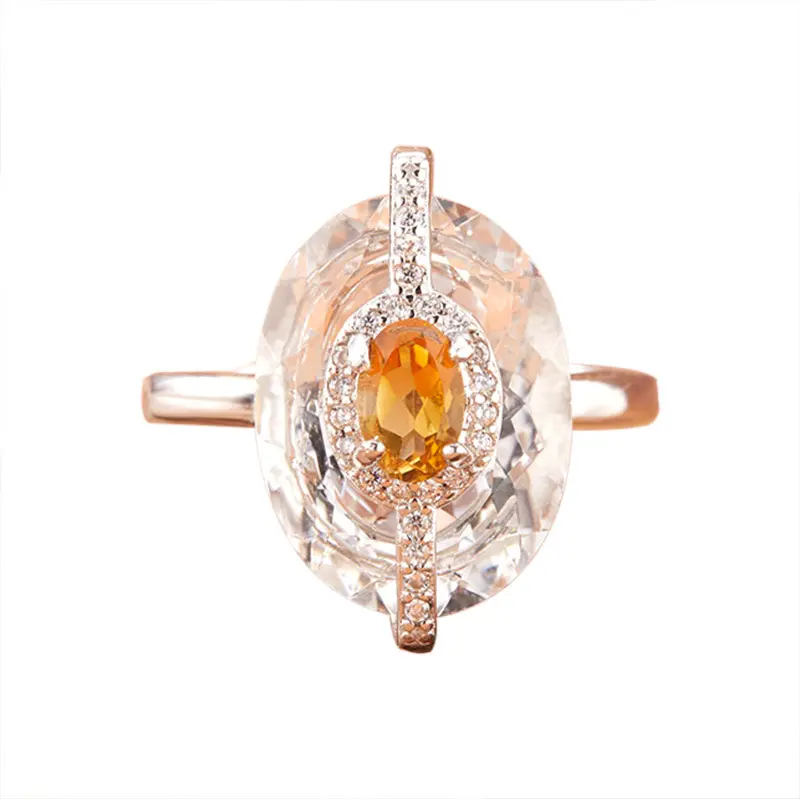 S925 Sterling Silver Natural Citrine & Clear Quartz Rings for Women – Minimalist Index Finger Band, Light Luxury Statement Jewelry S925 Sterling Silver Natural Citrine & Clear Quartz Rings for Women – Minimalist Index Finger Band, Light Luxury Statement Jewelry