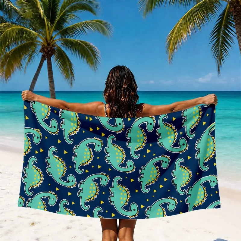 Dinosaur Cartoon Beach Towel, Cute Animal Pattern, Soft Absorbent Lightweight Quick-Dry, Ideal for Beach Pool Travel Camping Outdoor Use, Kids Family Summer Vacation Gift