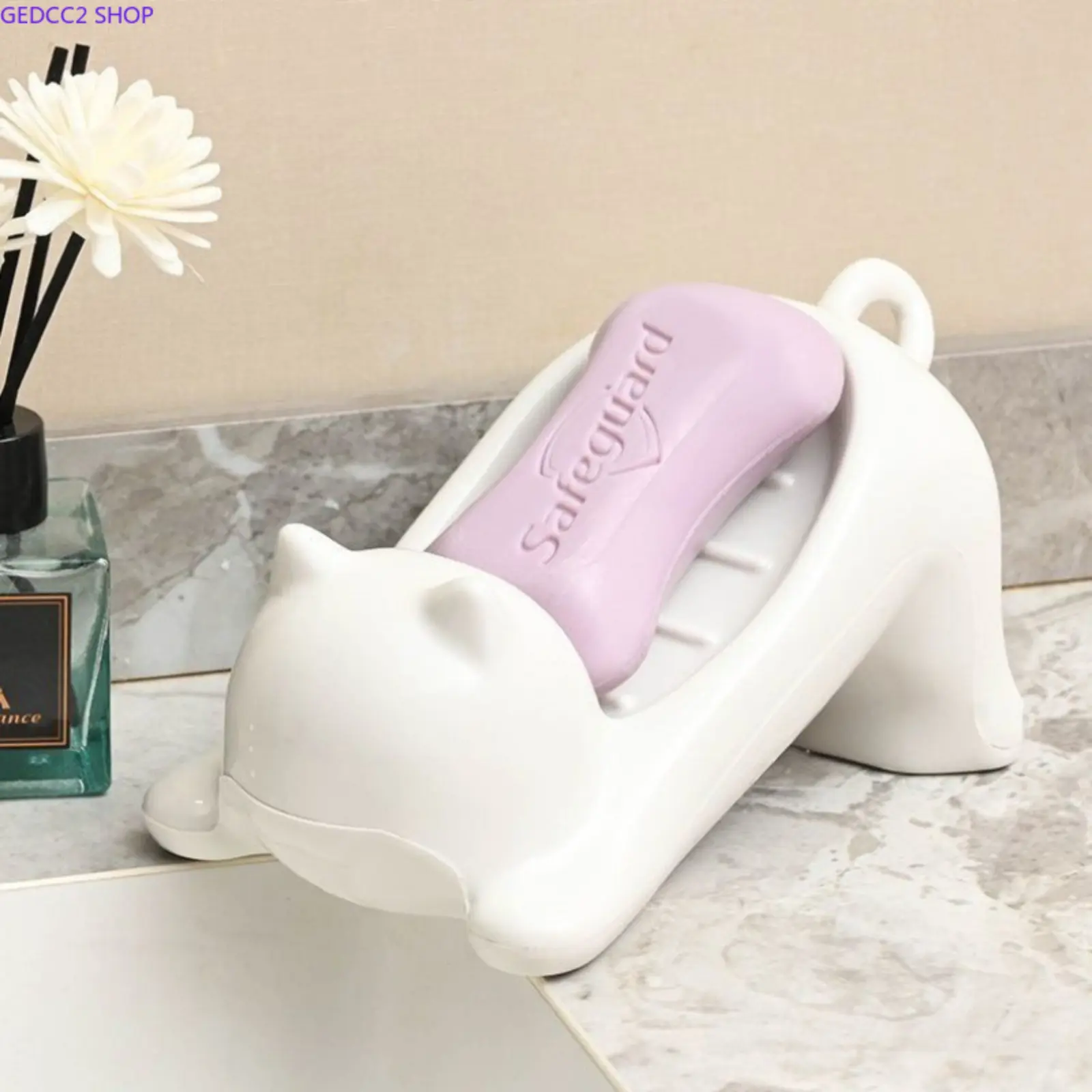 Cute Animal Shape Cat Soap Dish with Drainage Tray, Sink Storage Holder for Bathroom & Kitchen, Cat Lover Gift Idea for Camping & Hiking Hammock Setup