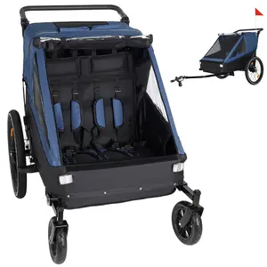 ARCH 2-in-1 Kids Bike Trailer and Stroller for 1 to 2 Children, Jogging Function, Foldable Compact Storage, Universal Bike Hitch, 5-Point Harness, Storage Bags, Dark Blue, Outdoor Cycling Child Carrier, Home Furniture and Household Product Search
