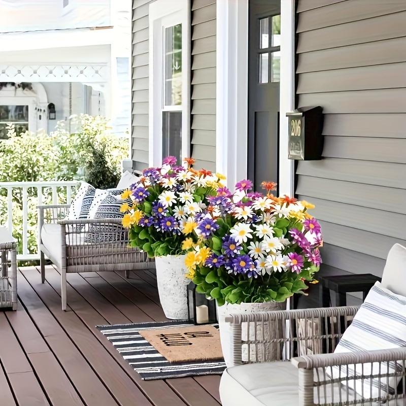 5 bouquets of outdoor artificial flowers, plastic daisies, UV-resistant artificial flower beds, suitable for homes, hotels, offices, weddings, party gardens, porches, cottage decorations, window frames, and cemetery arrangements.