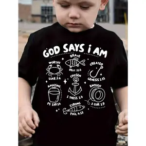 3-13Y1pc Black T-Shirt Featuring a Religious Graphic Print, Designed with a Crew Neck And Made from Casual. It Has Medium Stretch Knit Material And a Regular Fit Suitable for Both Boys And Girls