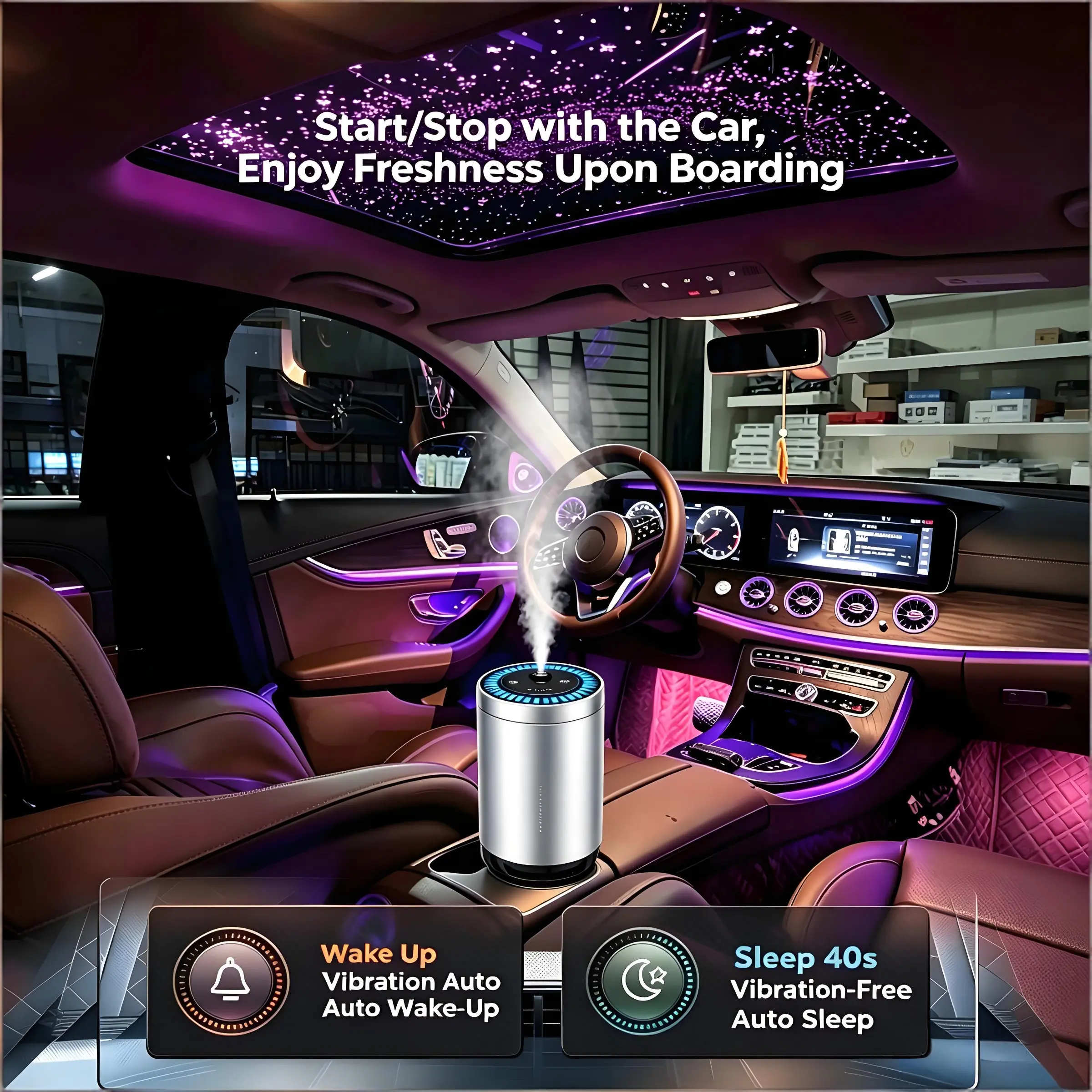 Silver Color Smart Car Aroma Diffuser, 3-Stage Adjustable, Large Capacity Cologne Oil, Non-Irritating, Ideal for Home, Truck, Car