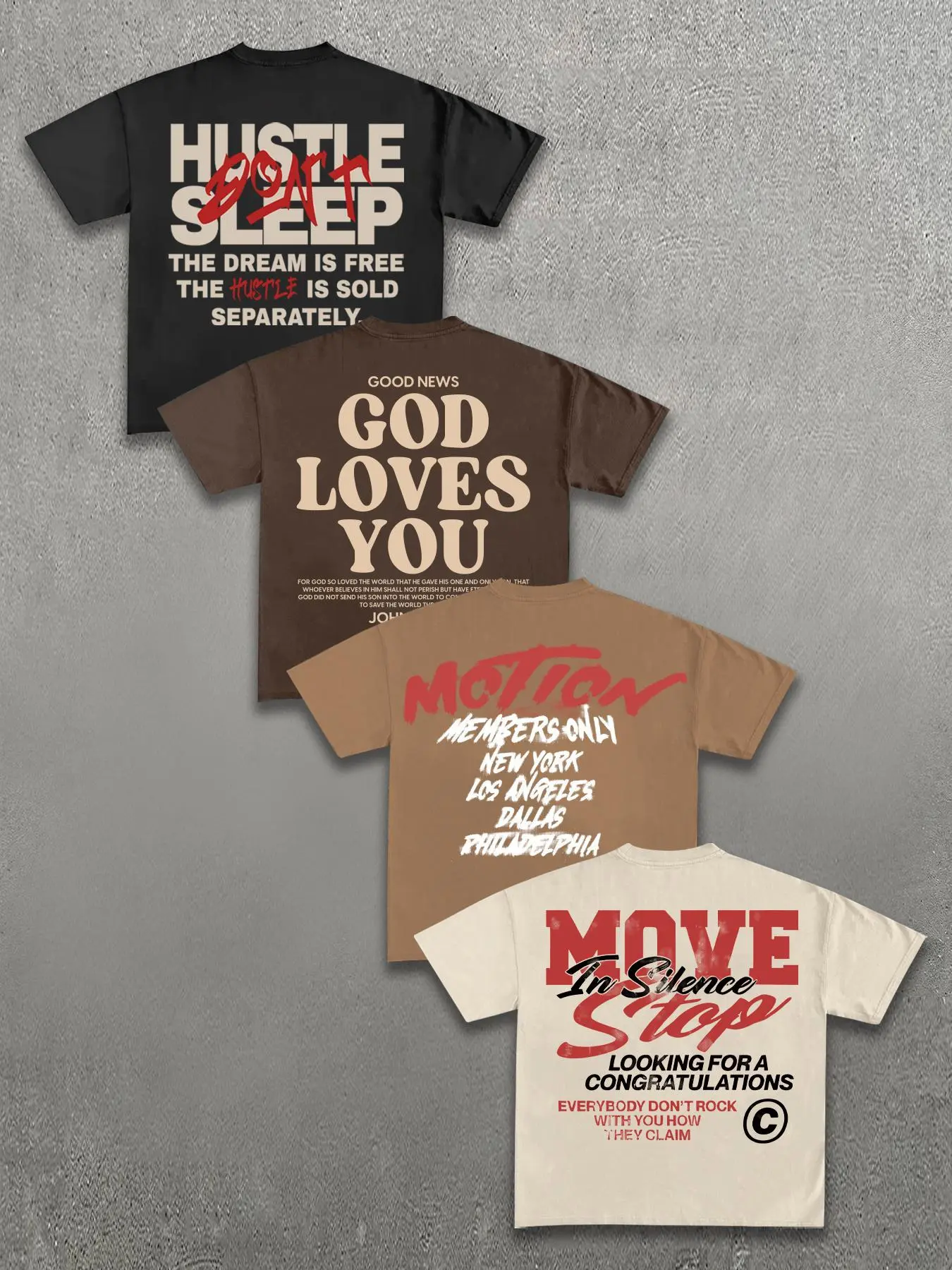 Men’s 4-Pack Graphic T-Shirts | Streetwear Statement Print Oversized Casual Tees Set