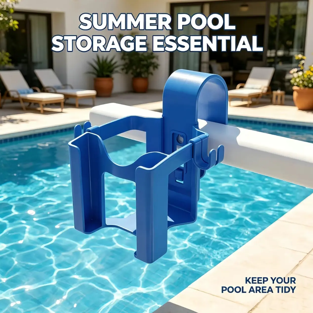 Poolside Storage Basket, Towel, Drink & Toy Organizer Box with Hooks, Swimming Pool Accessories, Pool Gear Holder, Outdoor Essentials