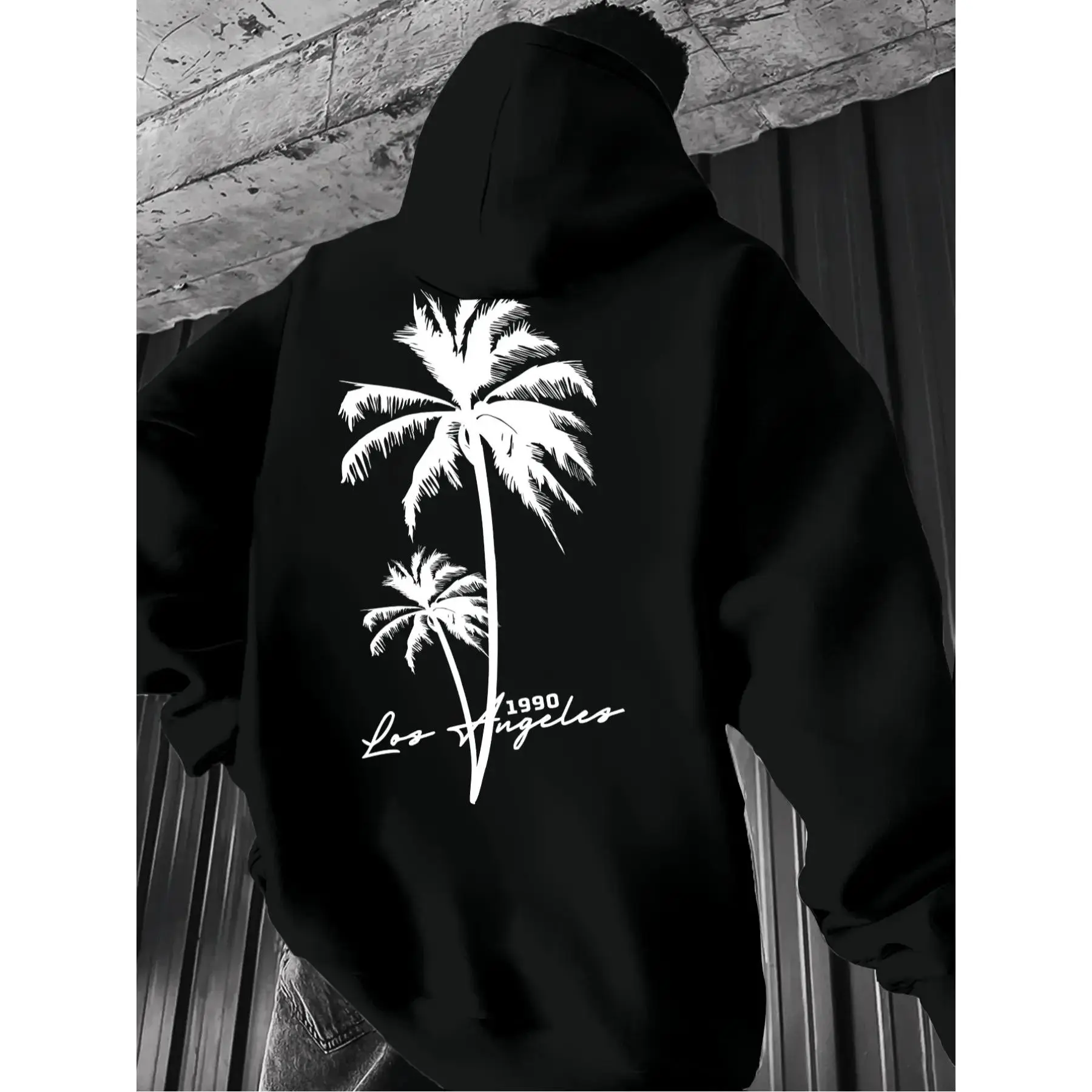 Men's Casual Solid Color Hoodie, Drawstring Pocket Long Sleeve Pullover, Letter Print Streetwear for Fall & Winter, Casual Streetwear Sweatshirt, Casual Hooded Sweatshirt, Graphic Hoodies, Street Fashion Hoodie