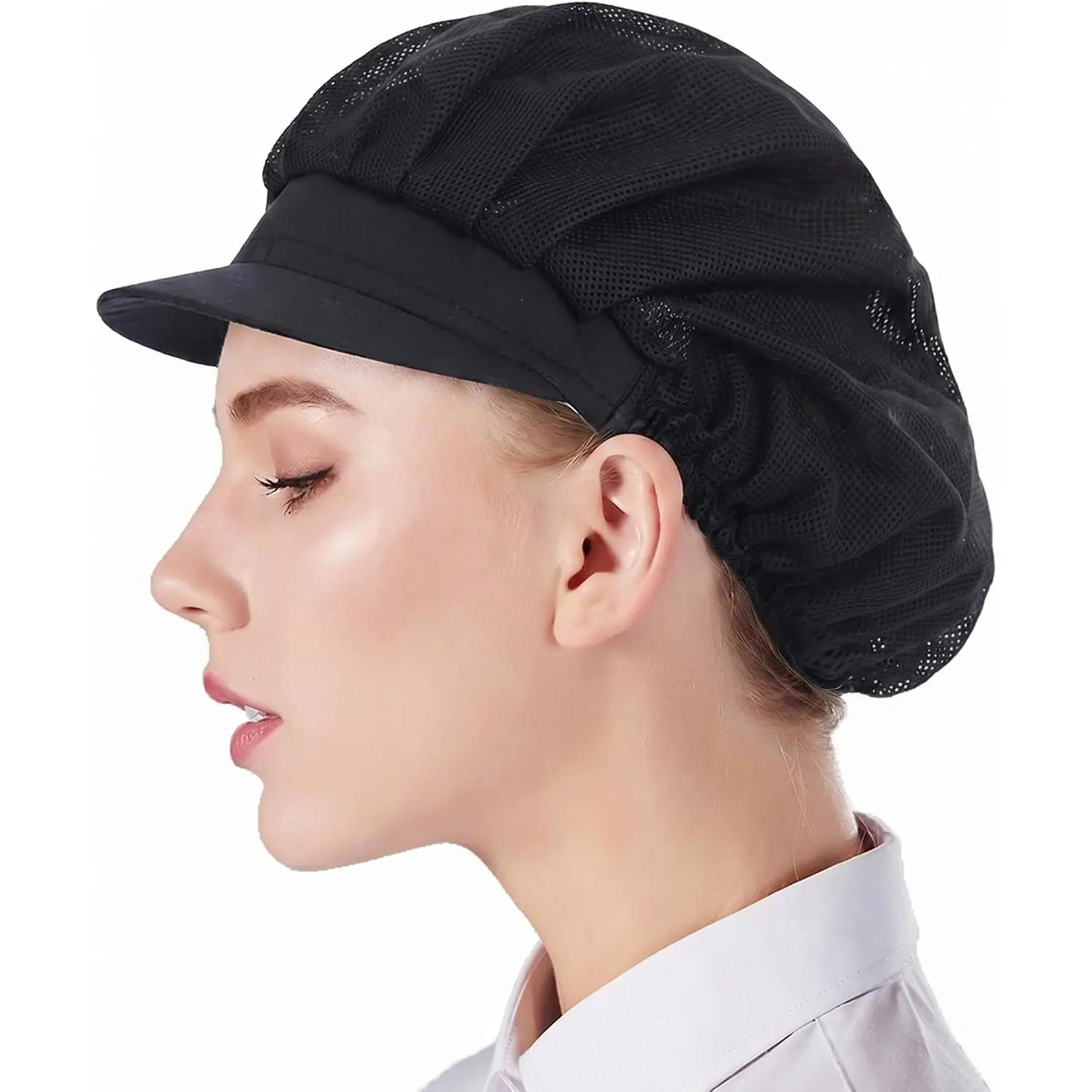 3pcs Chef Hat with Brim, Breathable Half/Full Mesh Cooking Cap, Machine Washable for Food Service, Cafeteria, Hotel, BakeryGift