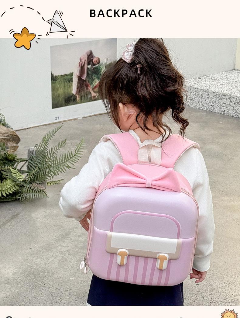 Kindergarten and primary school student backpack with sweet bow, lightweight eggshell double-shoulder bag for boys and girls, new trendy children's backpack